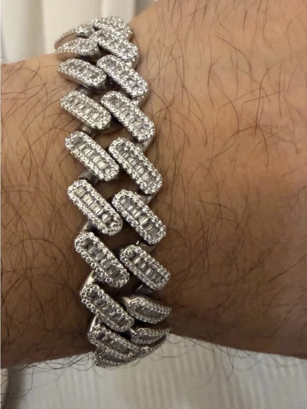 Men's 925 Sterling Silver Baguette Cuban Link Bracelet Iced Out CZ 15.4mm 8